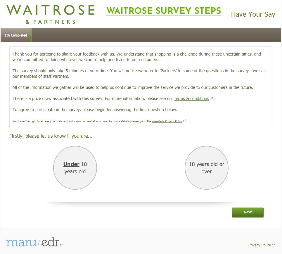 Waitrose survey steps